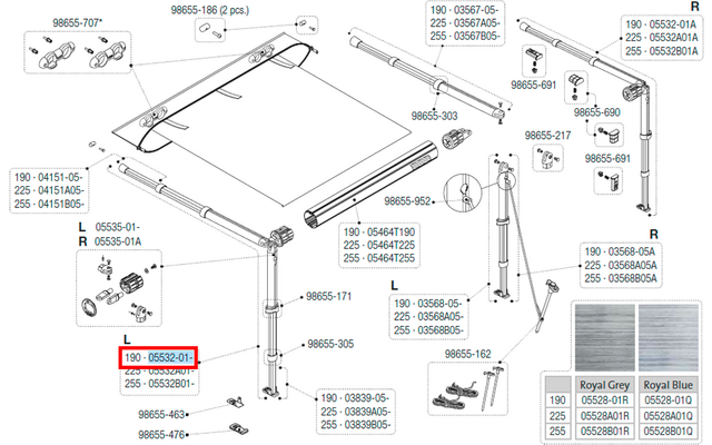Product afbeelding Fiamma Spannstange mit St&uuml;tzfu&szlig; links f&uuml;r Markise Caravan Store 190 Ersatzteilnummer 05532-01- 1