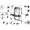 Exploded diagram on a white background showing black metal frame pieces, small plastic components and numbered labels; a single part in the lower right is outlined in red