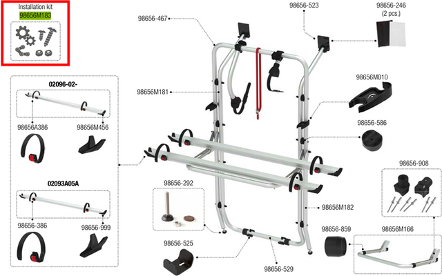 Product afbeelding Fiamma Montagesatz f&uuml;r Fahrradtr&auml;ger Carry Bike Mercedes Vito Ersatzteilnummer 98656M183  1