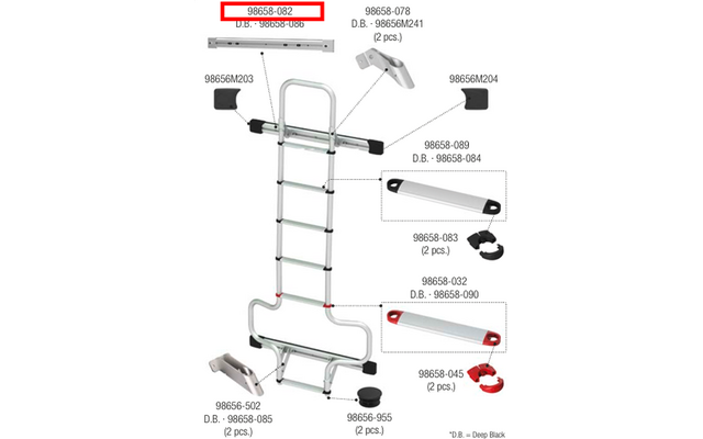 Product afbeelding Fiamma Befestigungsstange f&uuml;r Leiter Deluxe DJ / DJ H3 Ersatzteilnummer 98658-082 1