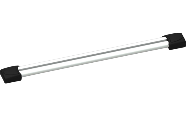 Horizontale silberne Metallstange mit schwarzen Kunststoffendkappen