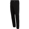 Schwarze lange Hose mit seitlichen Reißverschlusstaschen, elastischen Beinabschlüssen, sichtbaren Nähten und Reißverschlussdetails