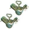 Two metal clamps with a greenish-gold finish and heart-shaped screw handles