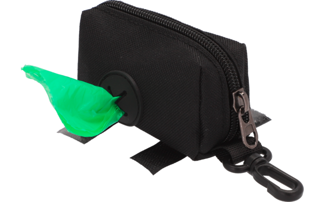 Schwarze kleine Tasche mit grünem Blatt und Karabinerhaken