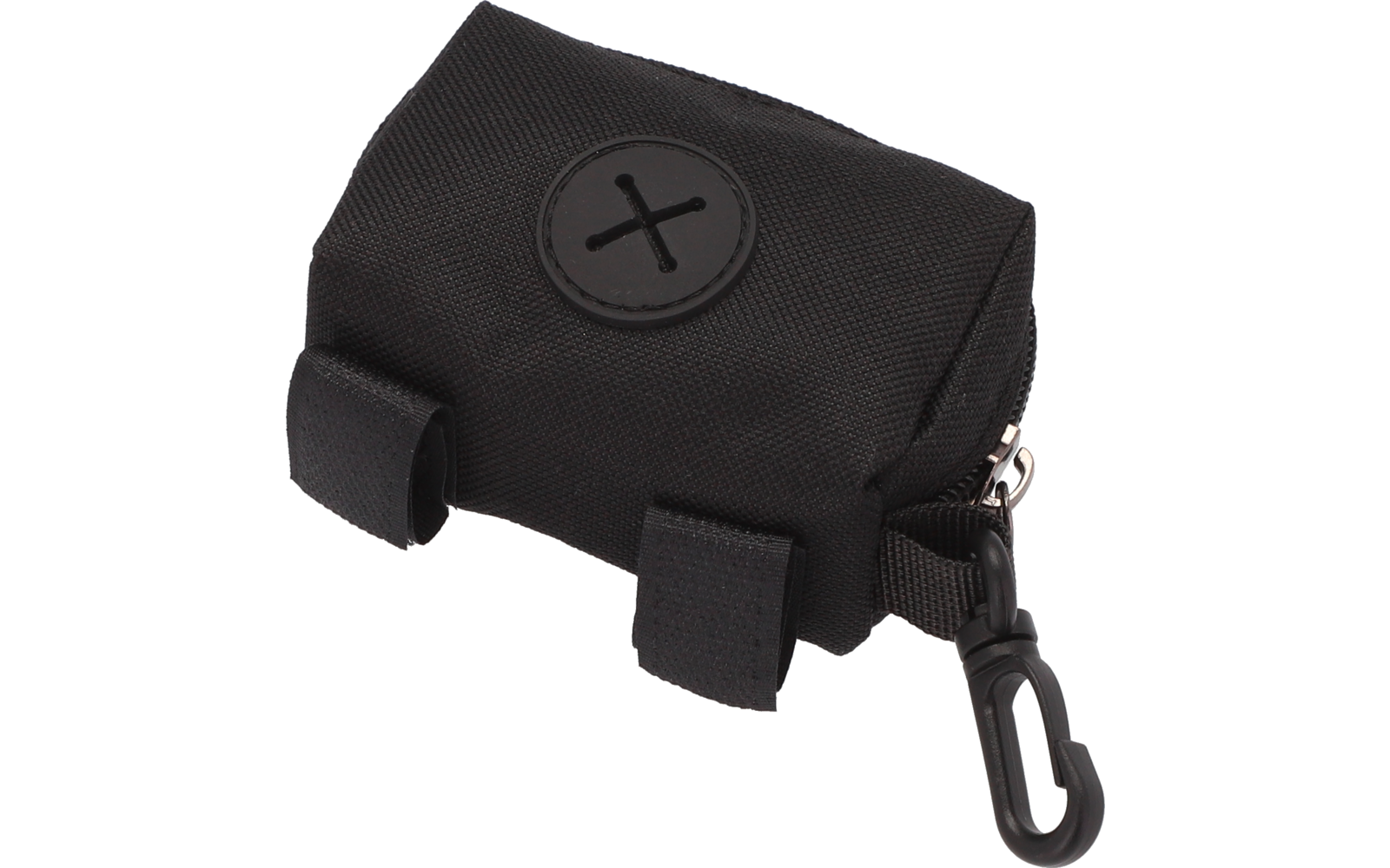 Schwarze kleine Tasche mit Reißverschluss und Karabinerhaken