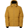 Gepolsterte senfgelbe Jacke mit Kapuze, durchgehendem Reißverschluss, schwarzem Kapuzenfutter, Kordeln, gesteppter Optik und Reißverschlusstasche am Ärmel
