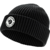 Bonnet en tricot noir avec revers et logo rond blanc sur le bord