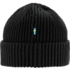 Bonnet en tricot noir avec bord plié et petit logo F bleu