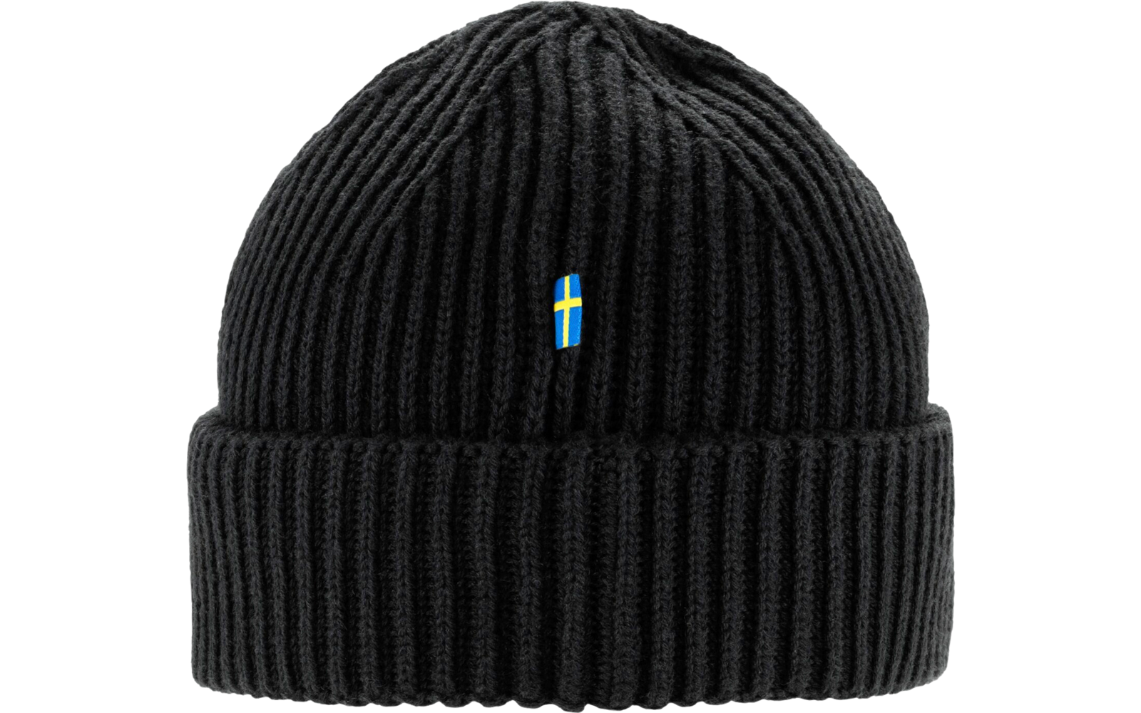 Bonnet en tricot noir avec bord plié et petit logo F bleu