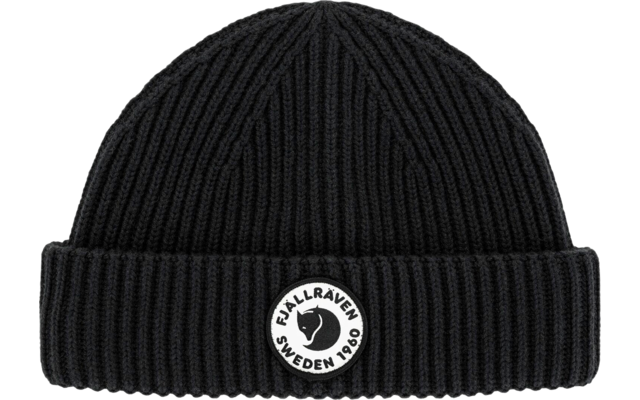 Bonnet en tricot noir avec revers et logo rond à l'avant