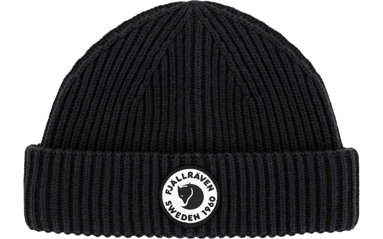 Bonnet en tricot noir avec revers et logo rond à l'avant