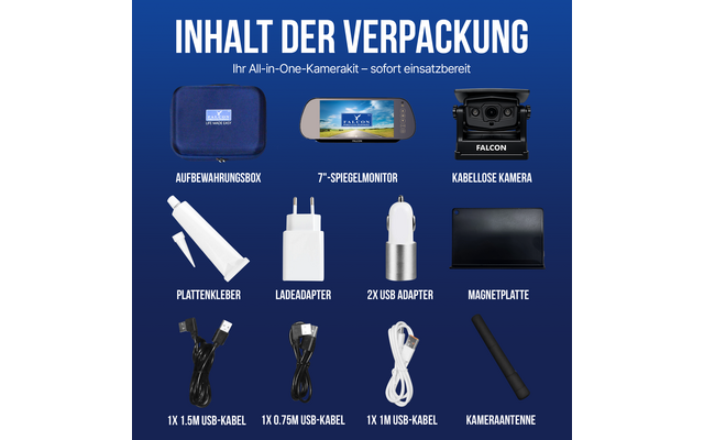 Produktbild Falcon Magnetic Wireless Camera System R&uuml;ckfahrkamera magnetisch mit 7 Zoll Monitor 1