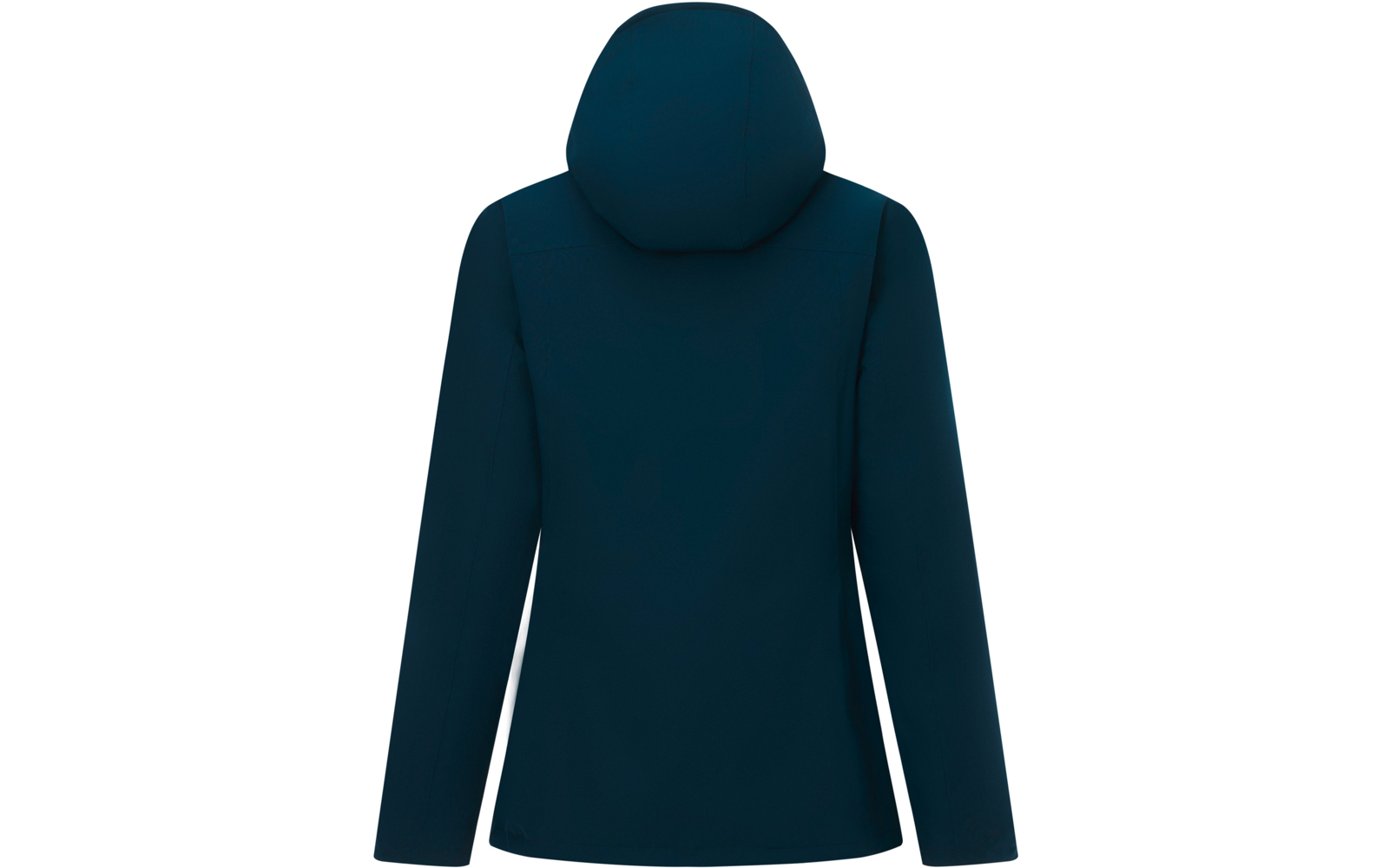 Dunkelblaue Kapuzenjacke, Rückansicht, lange Ärmel, einfarbig