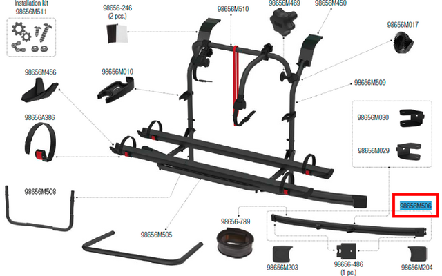 Produktbild Fiamma Klemmleiste unten f&uuml;r Carry-Bike Ford Custom / Transit Custom Nugget / Nugget Plus Hochdach Fiamma Ersatzteilnummer 98656M506 1