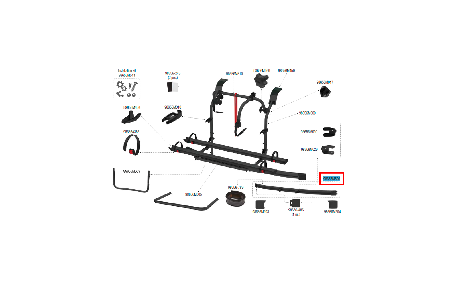 Produktbild Fiamma Klemmleiste unten f&uuml;r Carry-Bike Ford Custom / Transit Custom Nugget / Nugget Plus Hochdach Fiamma Ersatzteilnummer 98656M506 1