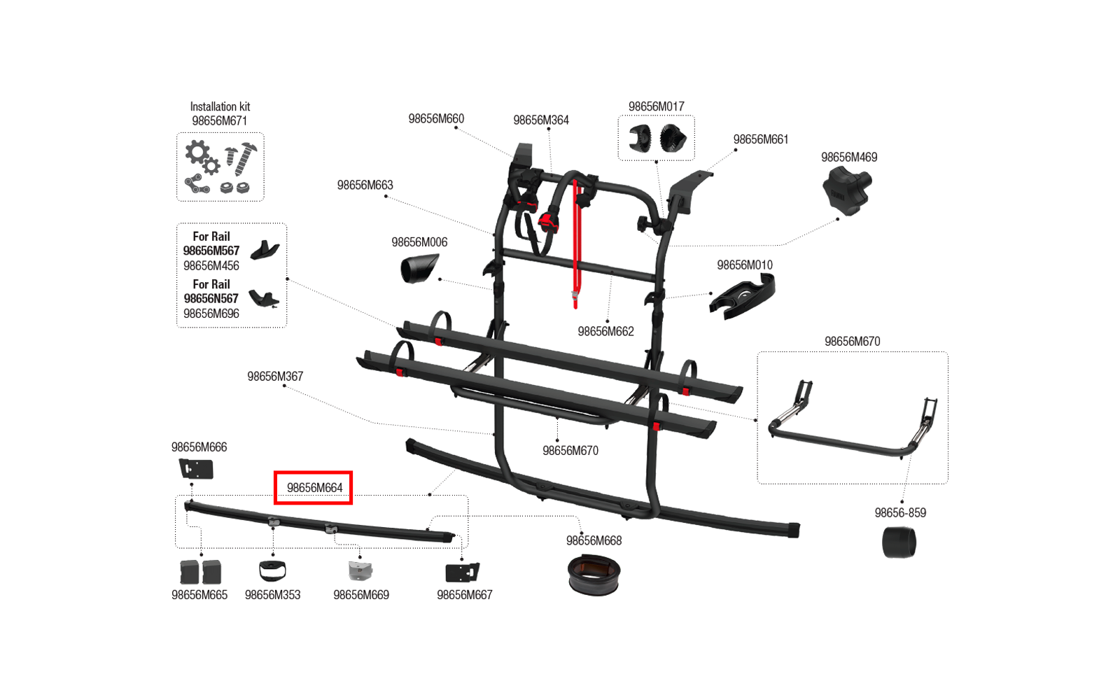 Product image Fiamma Lower Clamping Strip, Black, for Carry-Bike Ford Custom V710 / VW Transporter (2025 and later) Part Number 98656M664 1
