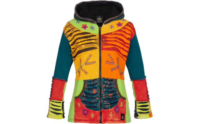 Bunte Jacke mit Kapuze und geometrischem Muster