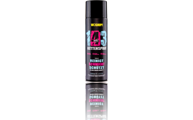 Schwarze Spraydose mit pinken und weißen Aufschriften auf weißem Hintergrund