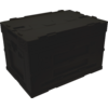 Closed black plastic box with lid, handles, and snap latches