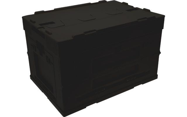 Closed black plastic box with lid, handles, and snap latches