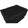 Open black plastic crate with reinforced rim and ribbed interior