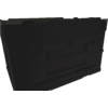 Black rectangular plastic case with hinged lid, molded handles and latches