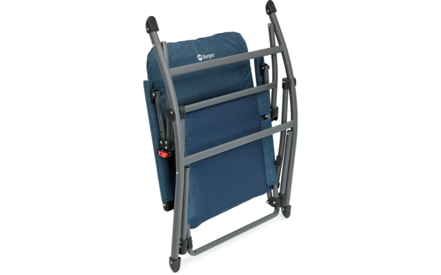 Zusammengeklappter blauer Sportwagen mit grauen Gestell