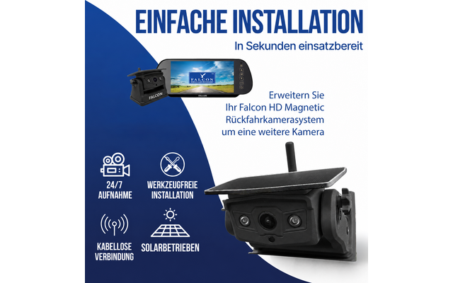 Produktbild Falcon Zusatzkamera f&uuml;r Magnet Funkkamerasystem mit Solarpanel kabellos bis 100 m 1