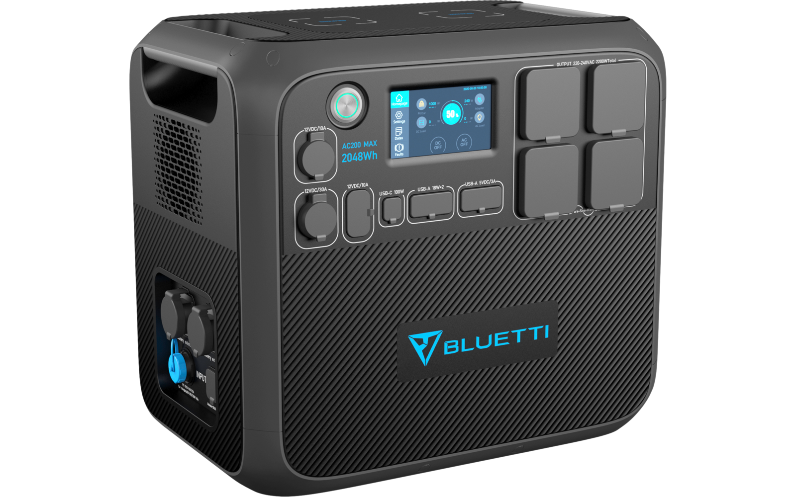 Tragbares Kraftwerk mit Bildschirm und Steckdosen