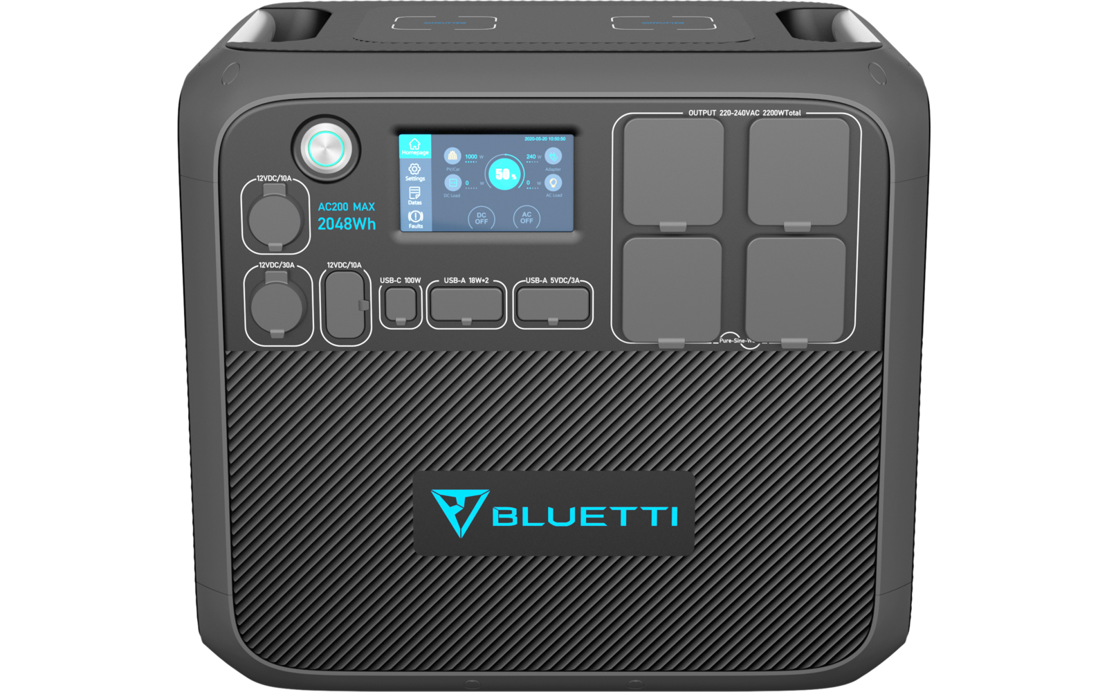 Tragbare Powerstation mit Display und Anschlüssen, Marke Bluetti