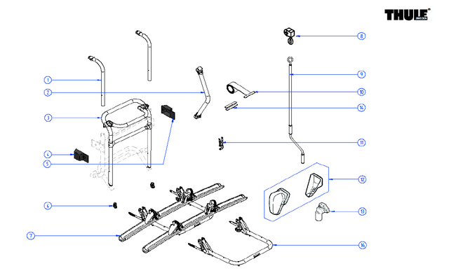 Thule Schienenbügel ohne Schienen für für Fahrradträger Lift V16 Manual / 12 V – Thule Ersatzteilnummer 1500603484