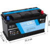 Schwarze Autobatterie mit blauen und roten Kappen, auf weißem Hintergrund