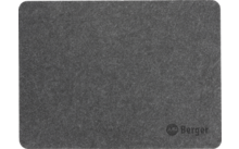 Gray rectangular felt mat with rounded corners and brand logo in the lower right corner