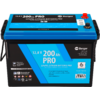 Batterie de voiture bleue et noire avec inscription 12,8 V 200 Ah PRO