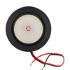 Anneau noir rond avec couvercle central blanc, marque en C rouge au centre et deux fils (rouge et noir) avec extrémités métalliques exposées sur fond blanc