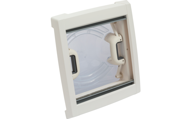 weißer Katzenklappe mit transparentem, geöffnetem Deckel