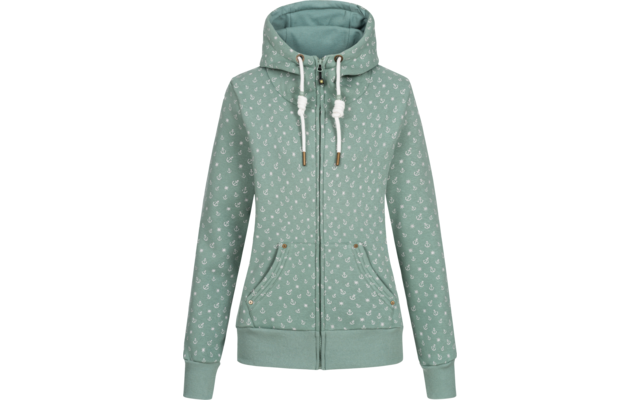 Grüne Kapuzenjacke mit weißen Punkten, Reißverschluss und Kordeln