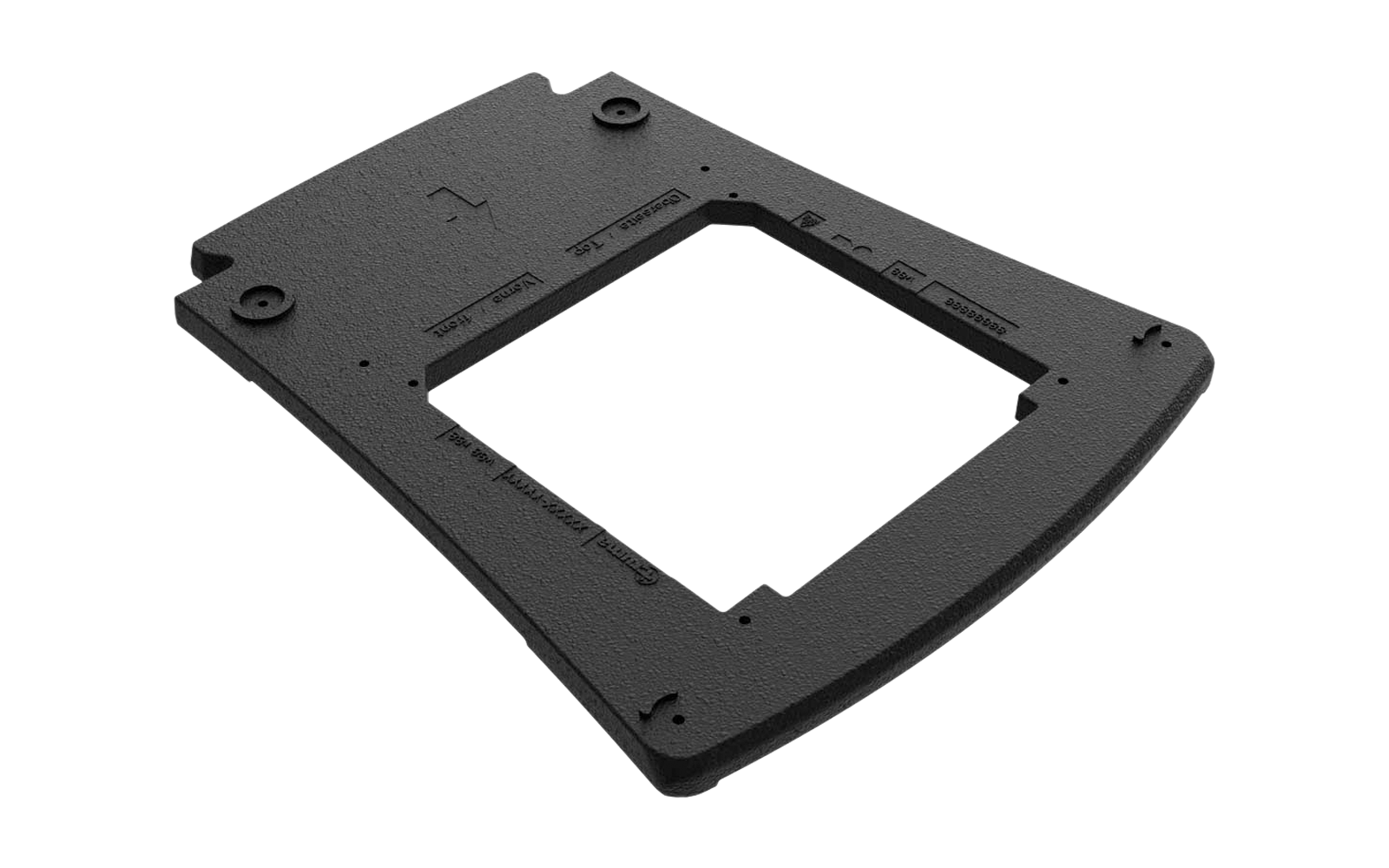 Schwarze rechteckige Kunststoffplatte mit quadratischem Ausschnitt in der Mitte