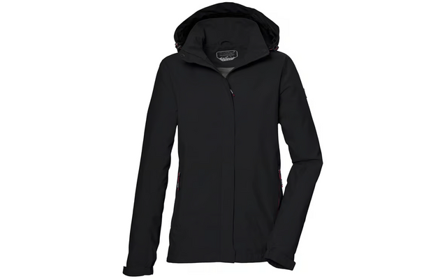 Schwarze Kapuzenjacke mit verdecktem Frontreißverschluss und seitlichen Reißverschlusstaschen