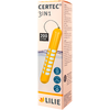 Cardboard box labeled CERTEC 3IN1 and 200 LITER, depiction of a yellow elongated rod with white square pattern, waves at the bottom, brand name LILIE and text on the side panel