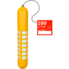Yellow cylindrical body with white grid strips, black loop at top, and red tag reading 100 LITER and DATUM/DATE