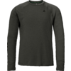 Maglia a maniche lunghe verde scuro con scollo rotondo, piccolo logo nero sul lato sinistro del petto e cuciture visibili su spalle e maniche