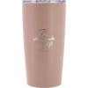 Beige metalen drinkbeker met doorzichtige deksel en opdruk