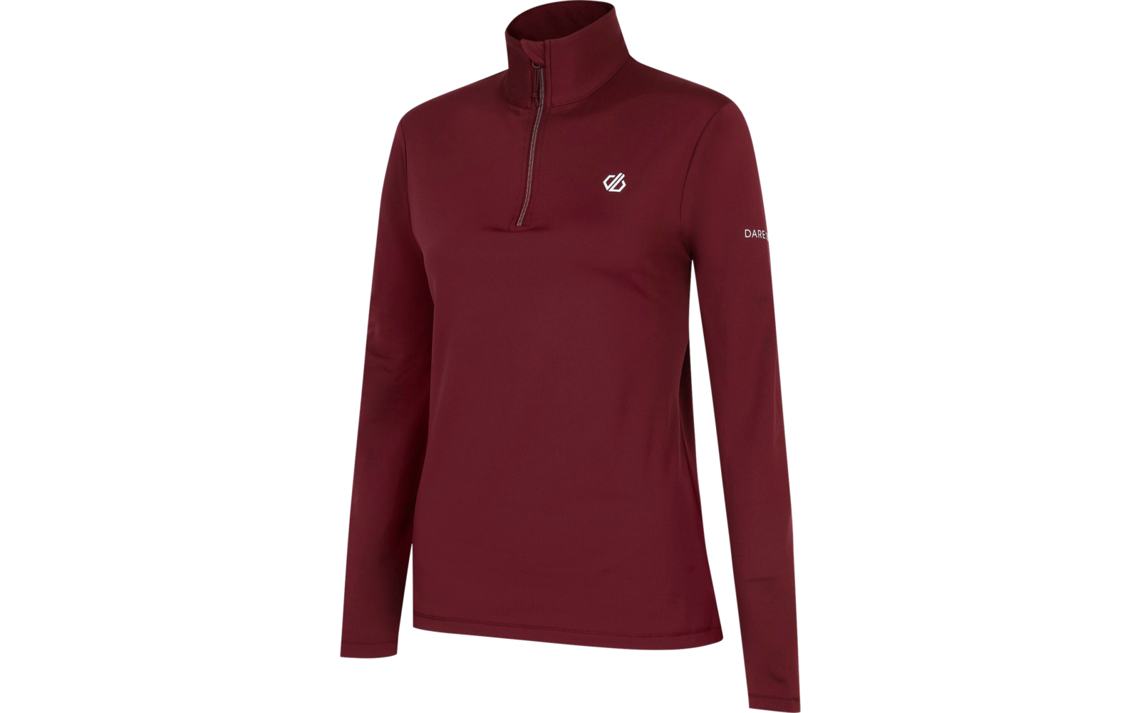 Haut pour femme à manches longues de couleur bordeaux avec fermeture éclair partielle et col montant