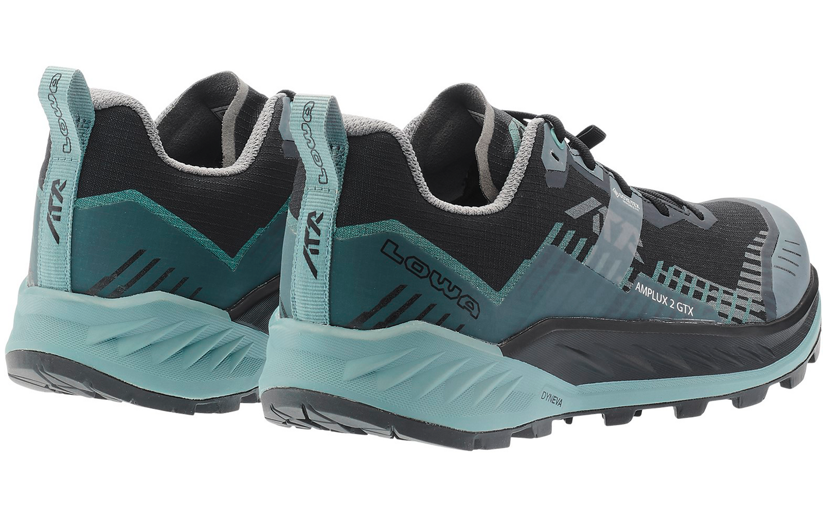 Blauer und schwarzer Wanderschuh mit grauer Sohle
