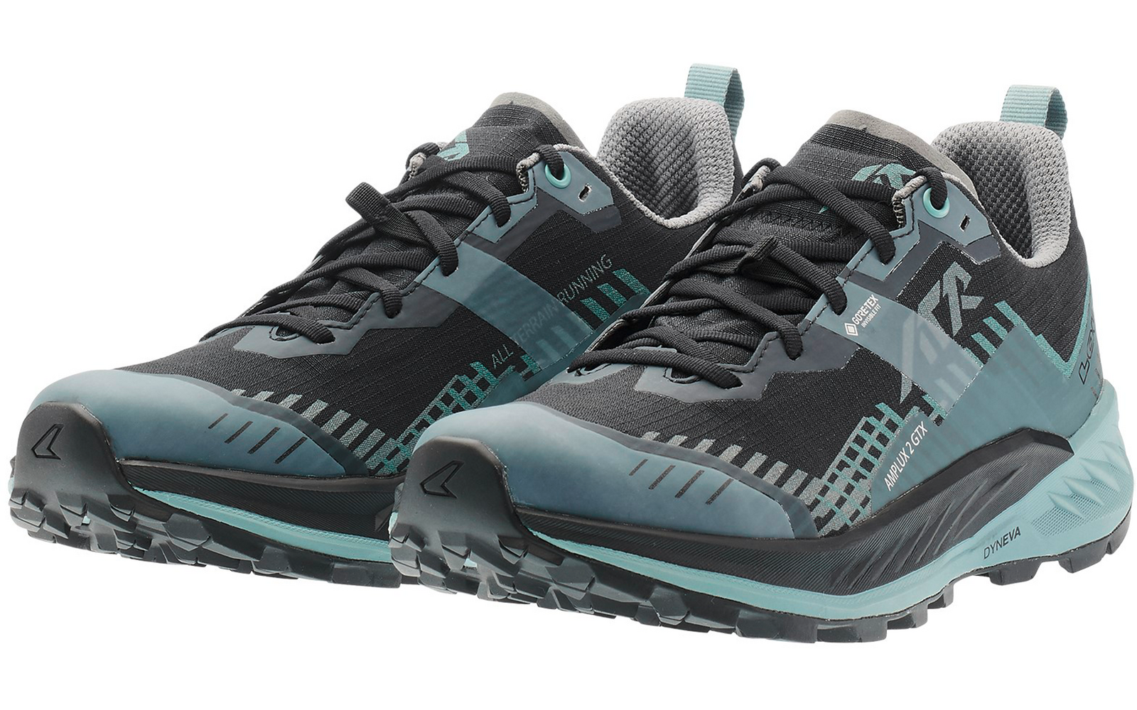 Schwarze und graue Sportschuhe mit blauen Akzenten