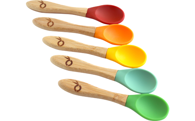 Pandoo Juego de cucharas de bambú y silicona para niños 5 piezas