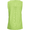 Rückansicht eines ärmellosen, hellgrünen Oberteils mit rundem Halsausschnitt, mittiger Falte am oberen Rücken und feiner horizontaler Struktur