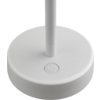 Runder weißer Sockel mit vertikalem zylindrischem Stab und eingelassenem Ein-/Aus-Symbolknopf
