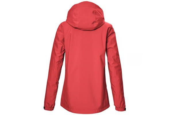 Rote Jacke mit Kapuze, Rückansicht, lange Ärmel, weißer Hintergrund